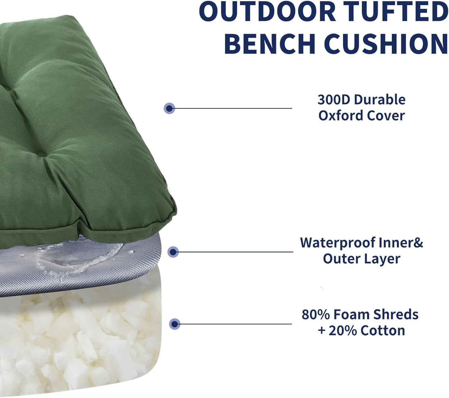 IPYNBAP Outdoor Bench Cushion, 48x18x5 Inch, Waterproof Bench Cushion for Outdoor/Indoor Furniture, Tufted Patio Bench Seat Cushion, Fade Resistant Outdoor Cushions for Porch Swing Couch, Navy Blue