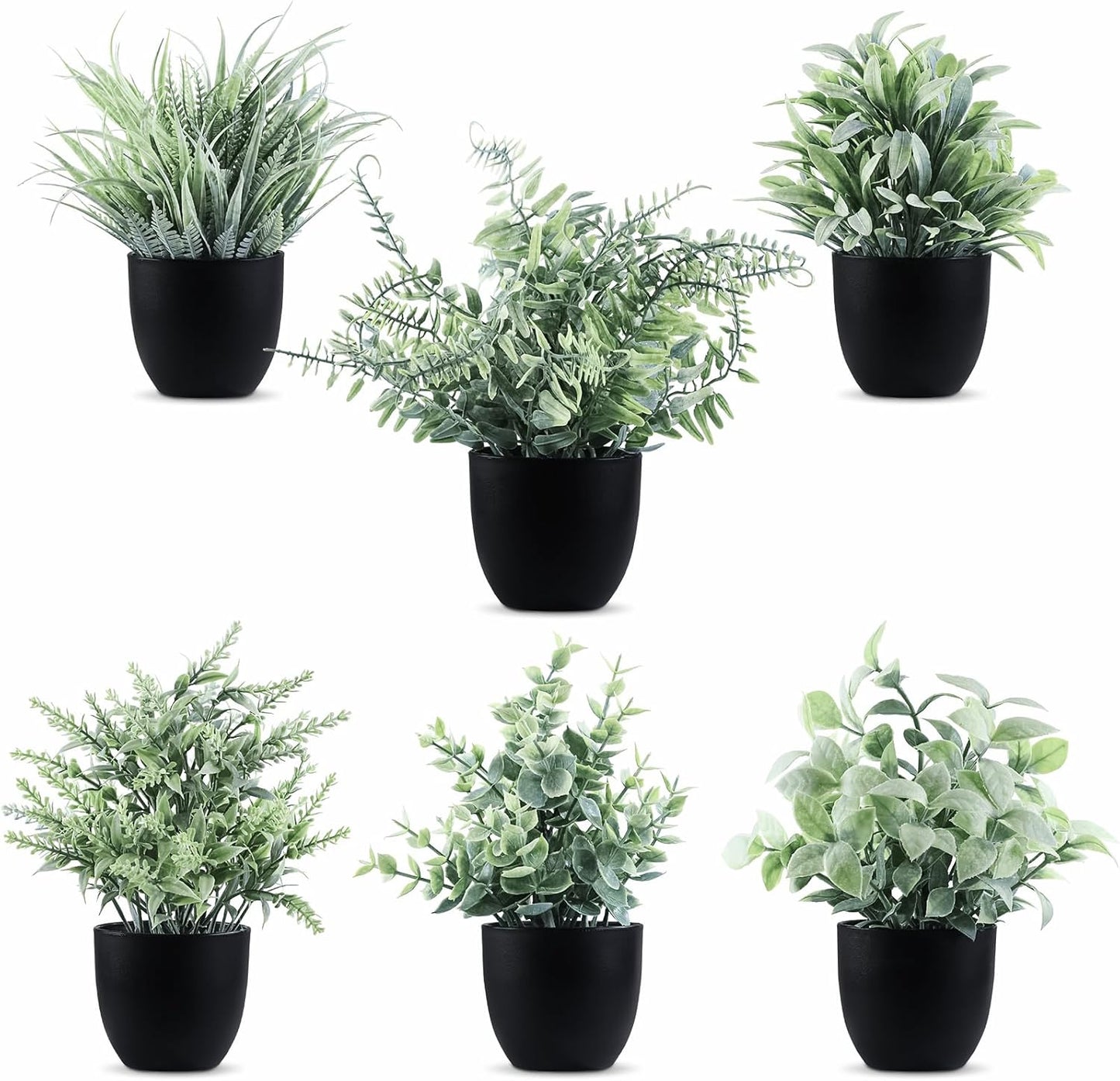 4pcs Fake Small Plants, Artificial Greenery Potted Plant for Home Office Decor, Small Faux Gray Grass Eucalyptus for Bathroom Plants Decoration, Mini Plant Potted Table Shelf Decoration