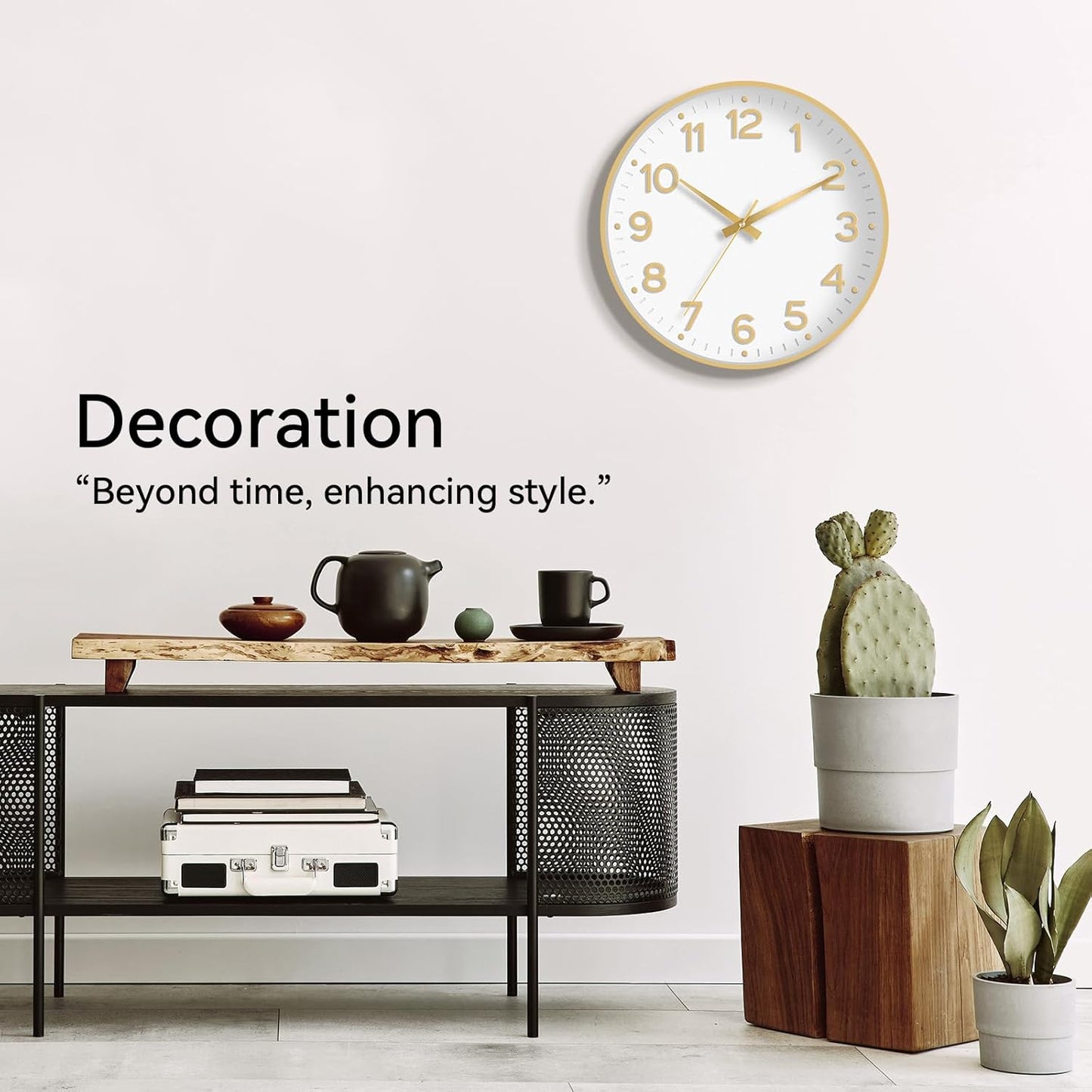 Roymnie Wall Clock Green, Silent Wall Clocks Battery Operated 8 Inch-Modern Non Ticking Analog Clock Decorative for Kitchen Office Bathroom Bedroom(Gold)