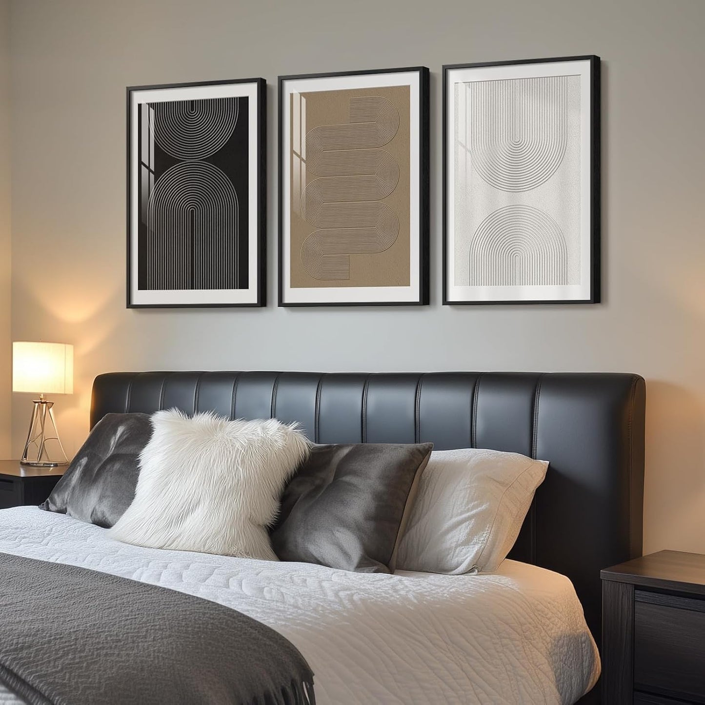 Large Framed Black and White Abstract Wall Art for Living Room, 3 Piece Big Modern Canvas Prints Paintings Artwork for Walls, Minimalist Abstract Art Pictures for Hallway, Office Wall Decor 24x36 In