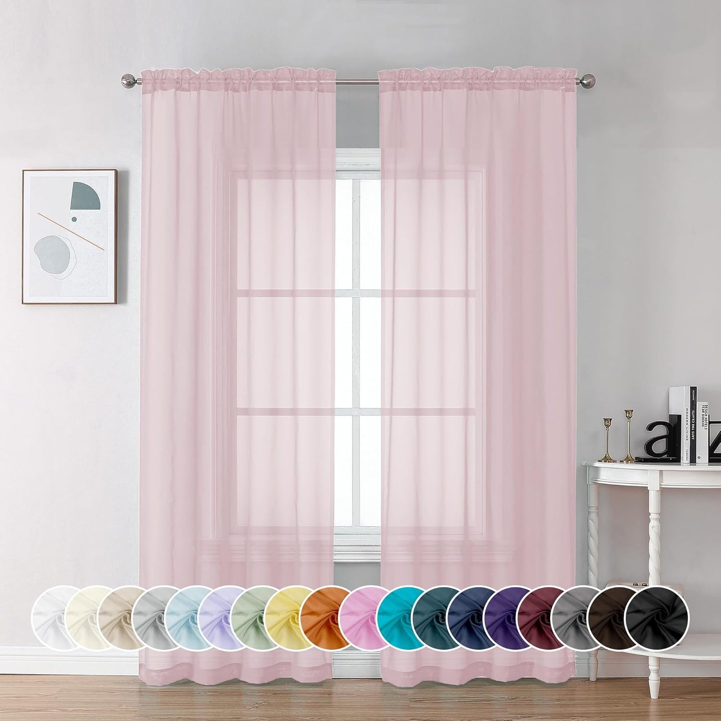 Chyhomenyc Sheer White Valances for Windows 2 Pack, Small Window Curtains for Living Room Bathroom Cafe Laundry Basement, Modern Top Dual Rod Pocket Voile Curtain, 42W x 14L inches, White - Colors C