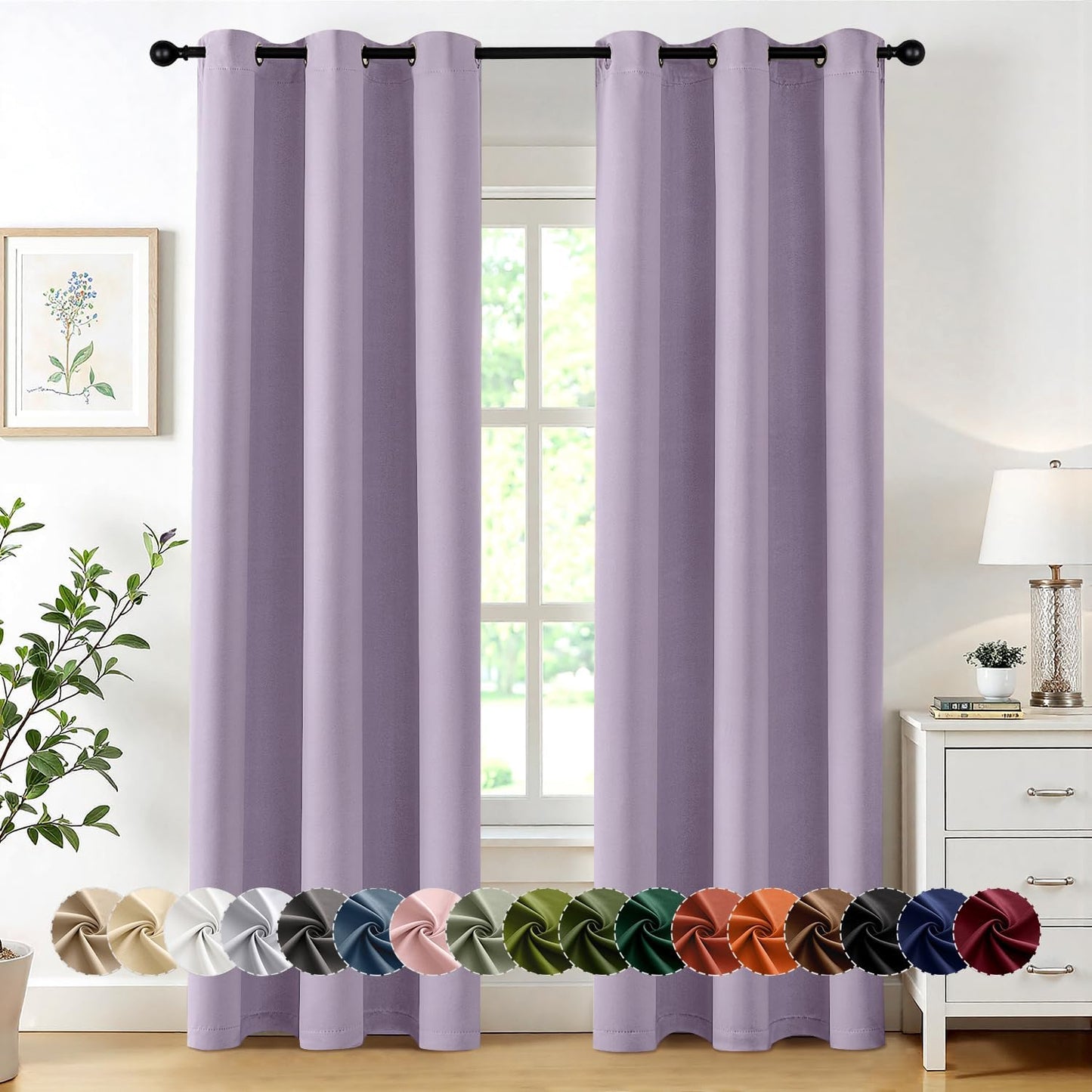 MIULEE Blackout Curtains for Bedroom Living Room 2 Panels, Thermal Insulated Room Darkening Drapes Grommet Noise Reducing Light Blocking Window Treatments 63 Inches Long 40x63 Inch Black - Colors B