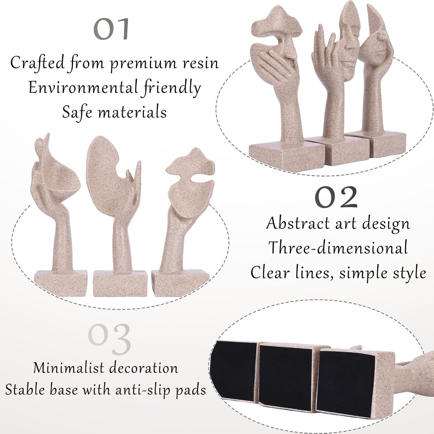 3 Pcs Thinker Small Statue Set - Black Gold Home Decor Abstract Art Figurines for Shelves, Living Room Coffee Table, Office Desktop (3 Pcs Gold, 6")