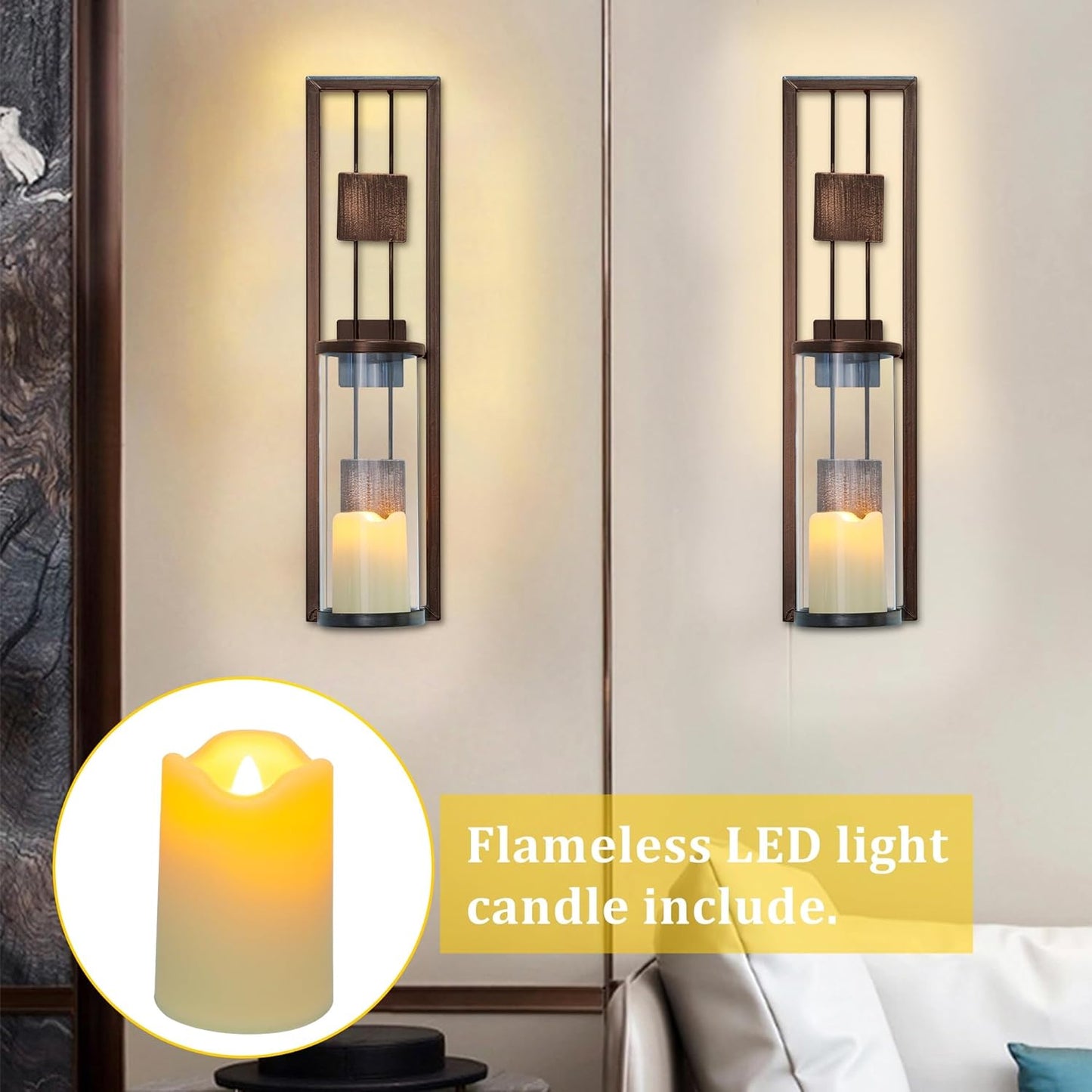 Shelving Solution Wall Sconce 14.4 x 3.5 Inch, with Tea Light Candle Holder Antique Bronze Style Metal Wall Art Decorations for Living Room, Bathroom, Dining Room and Office, Set of 2