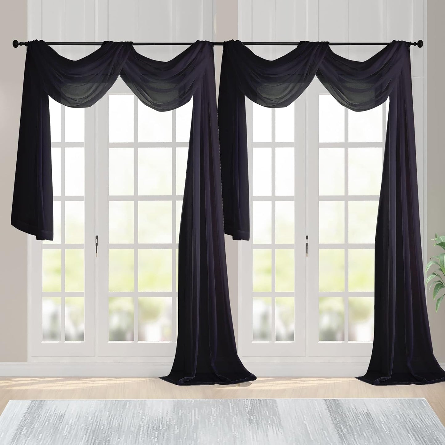Chyhomenyc Sheer White Valances for Windows 2 Pack, Small Window Curtains for Living Room Bathroom Cafe Laundry Basement, Modern Top Dual Rod Pocket Voile Curtain, 42W x 14L inches, White - Colors B