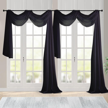 Chyhomenyc Sheer White Valances for Windows 2 Pack, Small Window Curtains for Living Room Bathroom Cafe Laundry Basement, Modern Top Dual Rod Pocket Voile Curtain, 42W x 14L inches, White - Colors B