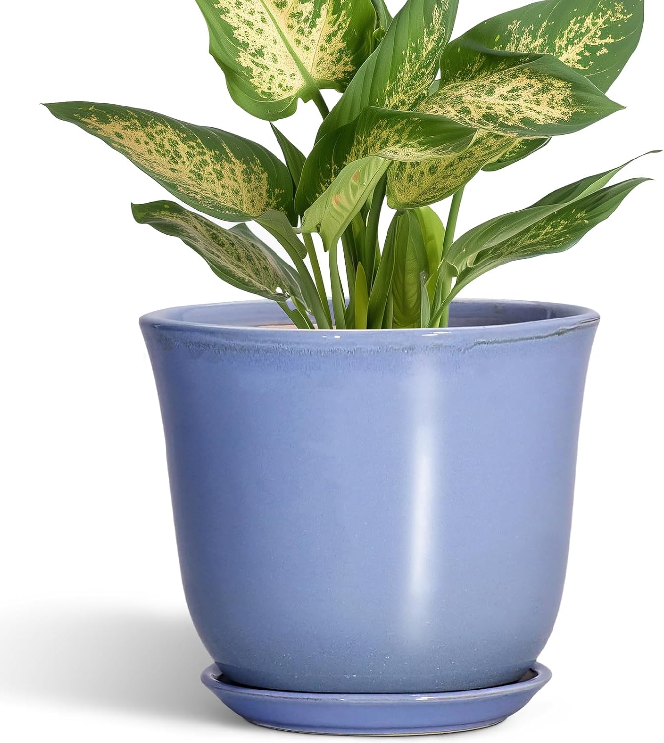 Ceramic Plant Pots - 12 Inch Pots for Plants Indoor Outdoor, Large Round Planter with Drainage Hole and Saucer, Modern Decorative Flower Pot, Home Garden Decor, House Warming Gifts, Blue