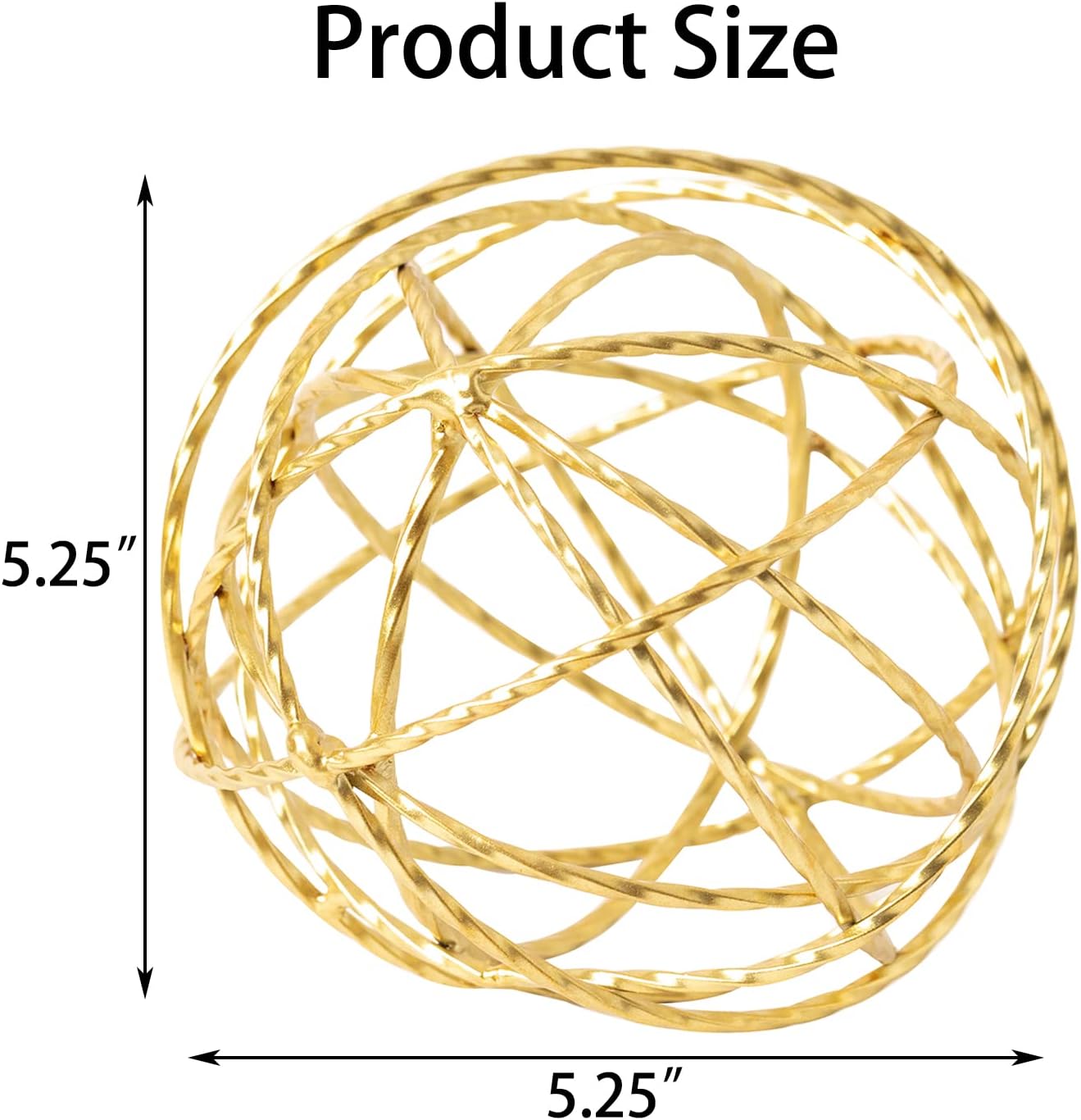 5.5" Gold Metal Geometric Sculpture, Modern Square Decorative Sphere, Small Tabletop Decoration Ball for Home Office Table Shelf Living Room Bedroom Desk Decor