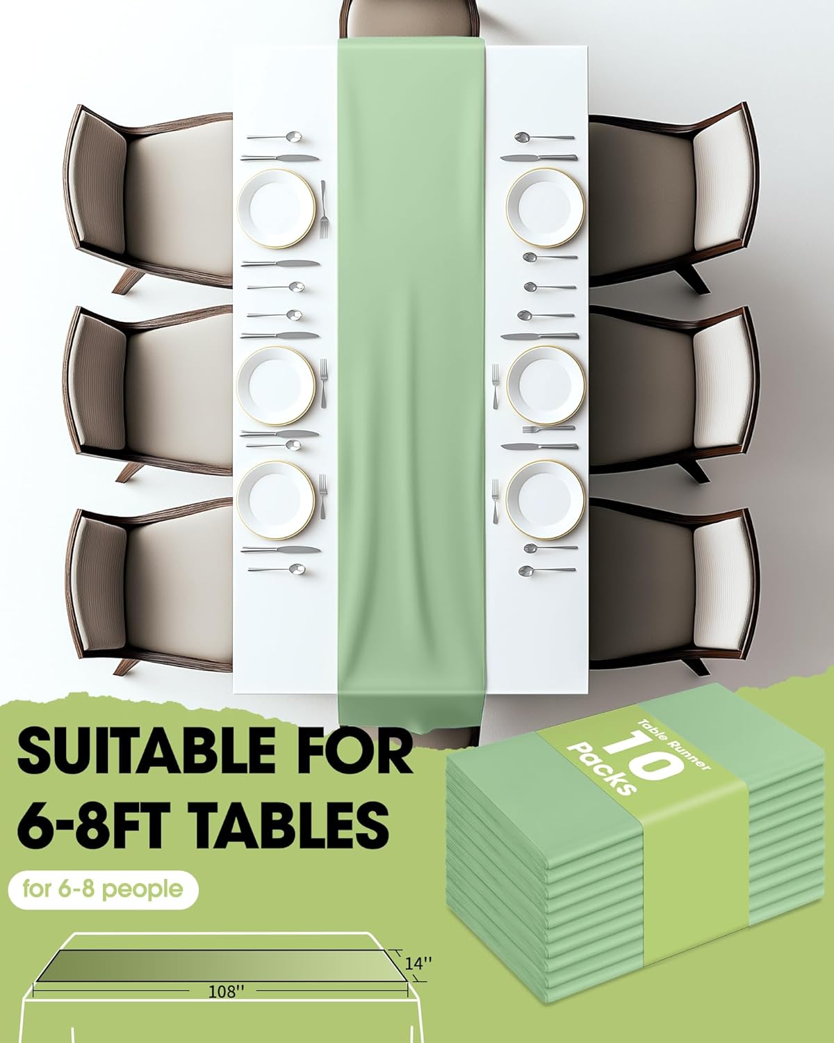 Pureegg Gold Plastic Table Runners - 10 Pack, 14'' x 108'', Water Resistant & Disposable Centerpiece Decorations for Table Cloth, Wedding, Birthday, Holiday, Baby Shower, Party, Home Decor