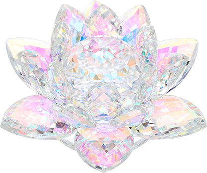 OwnMy 3 Inch Sparkle Crystal Lotus Flower Figurines Decorative Lotus Flower Ornament, Glass Lotus Feng Shui Decor Crystal Flower Paperweight for Home Office Tabletop Centerpieces