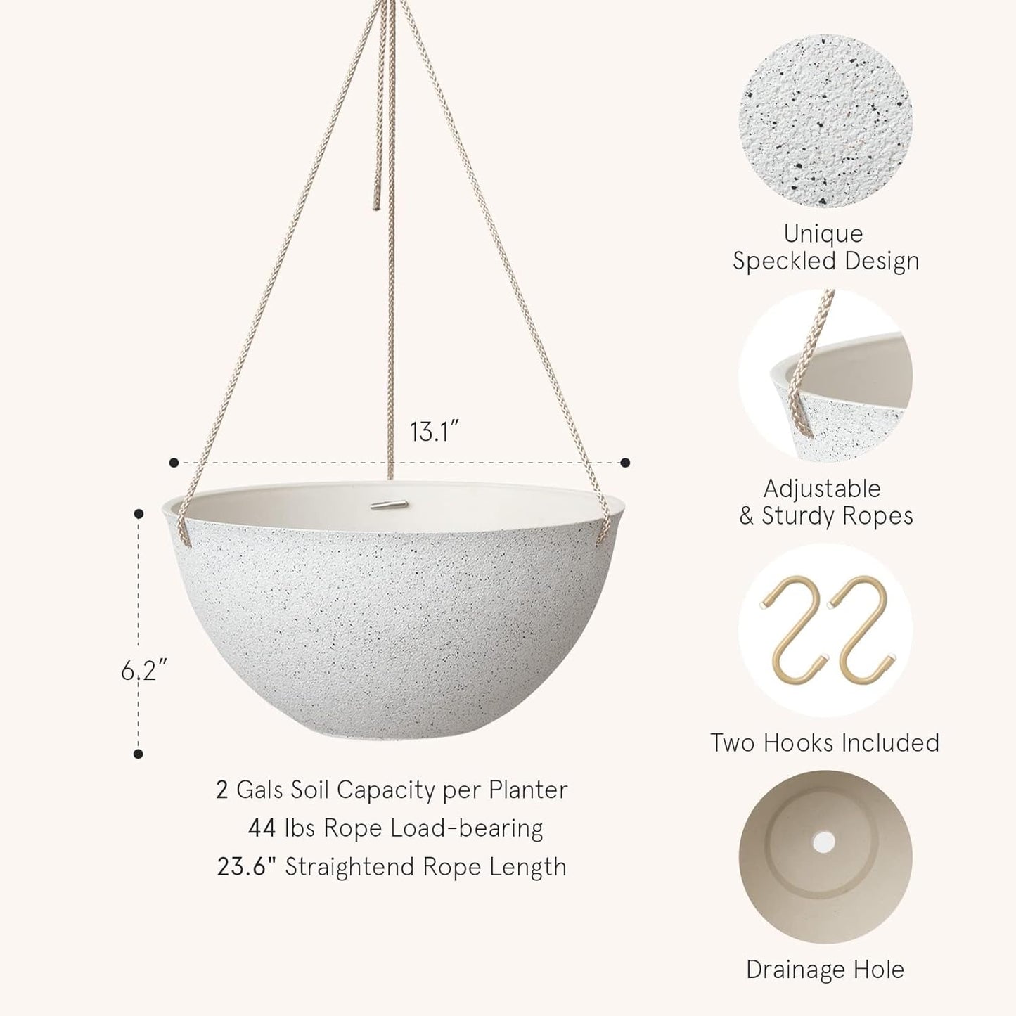 LA JOLIE MUSE Large Hanging Planters - 13 Inch Flower Pots Outdoor Indoor, Hanging Garden Planters Set of 2, New Iron Color