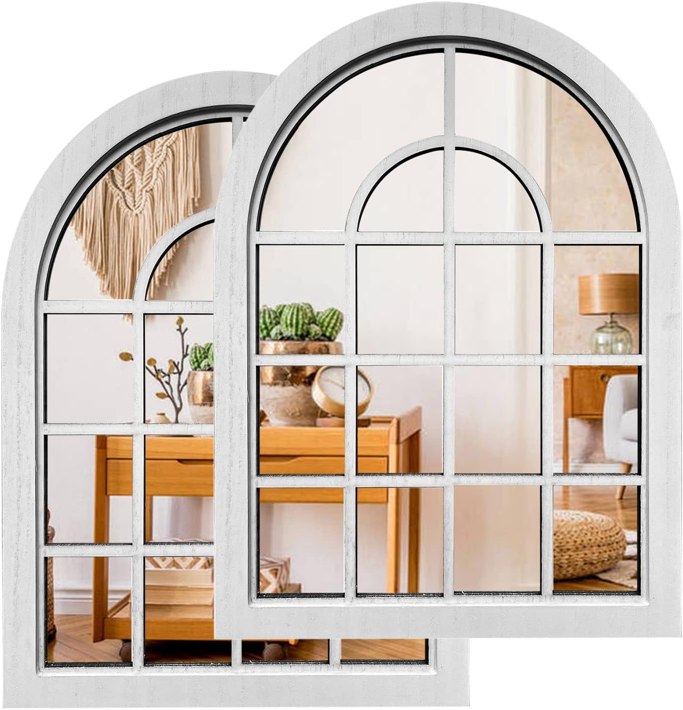 ZEXUIRU 4 Set. Rustic Wall Mirrors for Bedroom Bathroom Living Room Entryway Wood Farmhouse Square Easy to Hang Framed Decorative Accent Hanging Wall-Mounted Mirror Set for Living Room - Black