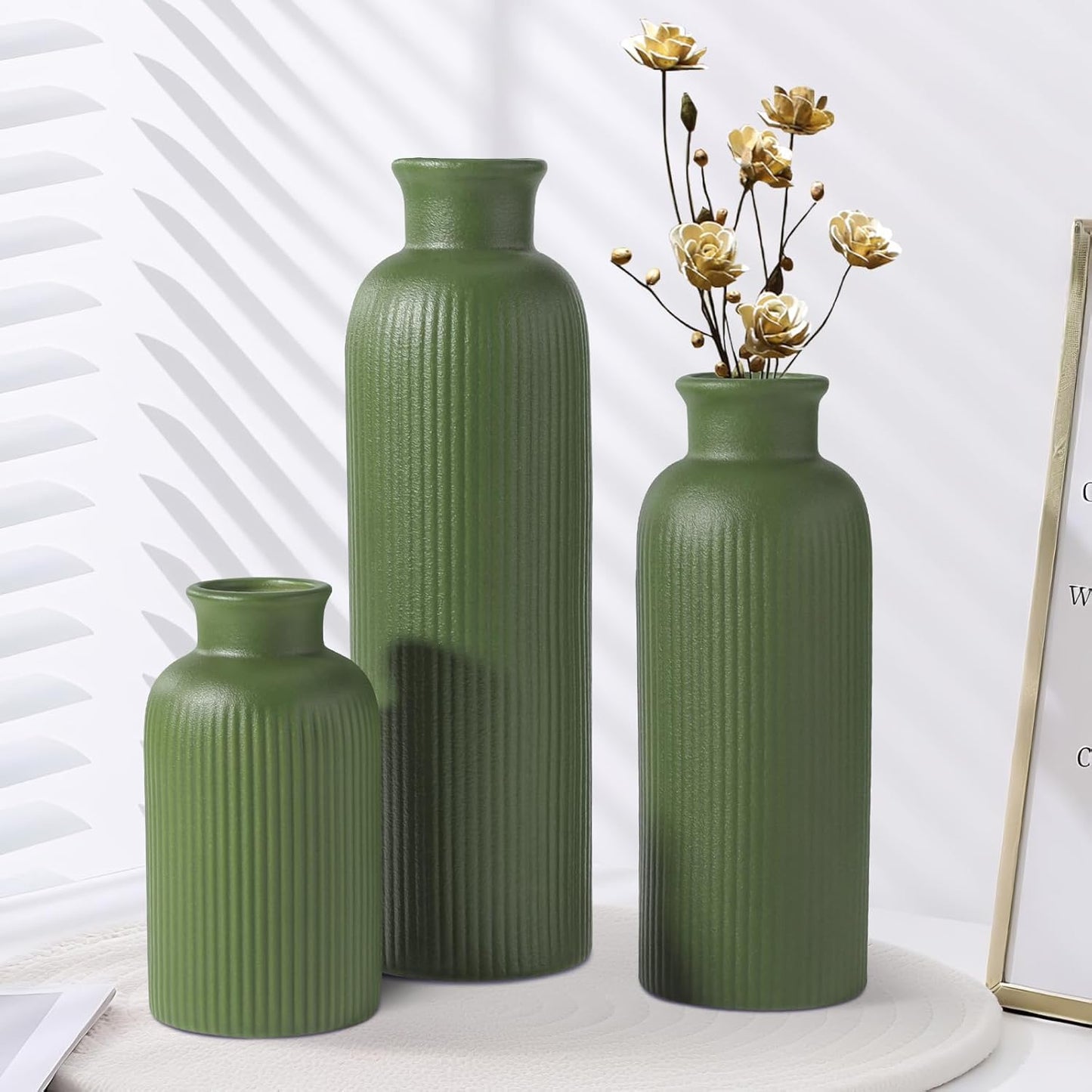 Small White Ceramic Vase Set of 3, Boho Modern White Flower Vase Room Decor, Farmhouse Decor, Vases for Your Kitchen, Bathroom, Bedroom, Living Room, Office&Shelf Centerpiece Table Decorations