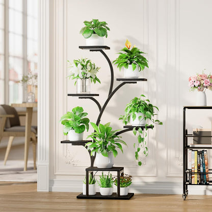 BACEKOLL Plant Stand Indoor with Grow Lights, 7 Tiered Indoor Plant Shelf, 49" Corner Plant Stands for Indoor Plants, Metal Plant Flower Display Shelf, Tree-Shaped Plant Rack for Home, Patio, Brown
