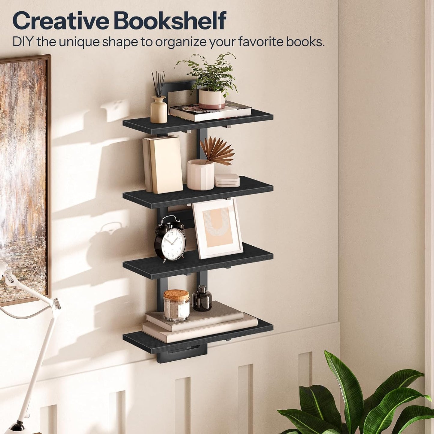 HOOBRO Floating Shelves, 15 Inch Wall Shelf Set of 2, Wall Mounted Storage Shelves 2-Tier, Hanging Bathroom Shelves, for Living Room, Bedroom, Bathroom, Kitchen, Rustic Brown and Black BF32BJ01G1