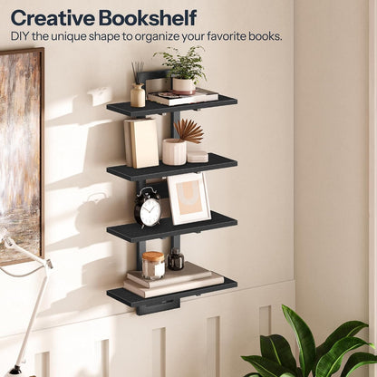 HOOBRO Floating Shelves, 15 Inch Wall Shelf Set of 2, Wall Mounted Storage Shelves 2-Tier, Hanging Bathroom Shelves, for Living Room, Bedroom, Bathroom, Kitchen, Rustic Brown and Black BF32BJ01G1