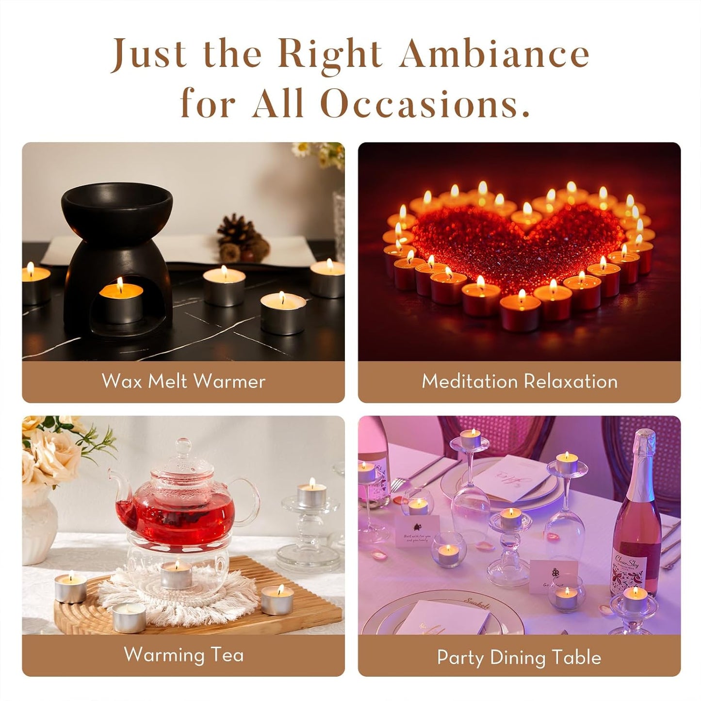 Ashlux Unscented Palm Tea Lights Candles 100 Pack Bulk, 4.5 Hours Long Burning White Tea Lights,Non-Paraffin, Smokeless, Mini Tealight Votive Candles for Wedding, Christmas Lights, Party, Christmas