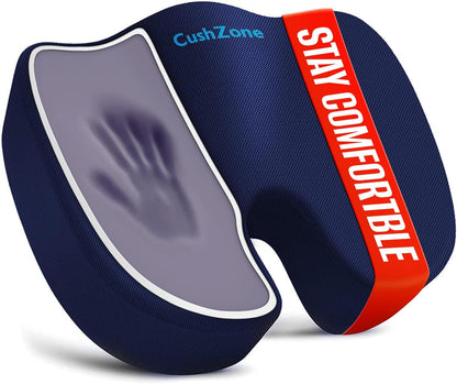 CushZone Seat Cushion - Memory Foam Office Chair Cushion for Sciatica, Tailbone & Back Pain Relief - Orthopedic Coccyx Pillow for Car, Airplane, Pregnancy & Long Sitting at Work, Black