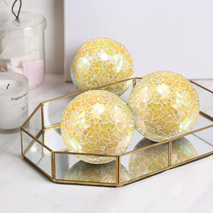 3Pcs Mosaic Glass Orbs Decorative Balls Set 8.5cm/3.35inch Blue Sphere Wedding Party Home Decor Table Centerpiece