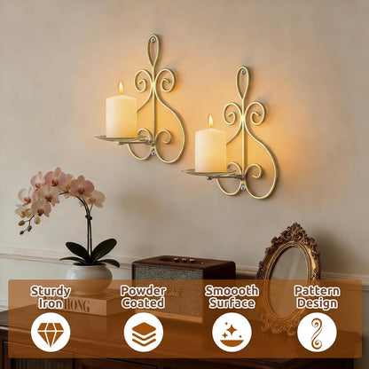 Wall Candle Sconces Set of 2, Double Scroll Pattern Candle Sconces, Metal Wall Candle Holder for Home Decor, Living Room, Dining Room, Bedroom, Black, Gifts for Men Women Mom or Dad