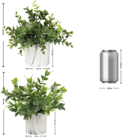 Hollyone Mini Artificial Potted Plants Fake Plants in Marble Pots, 1Pcs Plastic Eucalyptus Greenery Faux Plants for Home Office Desk Room Centerpiece Shelf Décor