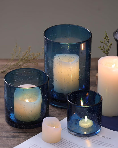 NITIME Hurricane Candle Holder Set of 3 Clear Candle Holders for Pillar Candles, Seeded Bubbles Glass Candle Holder for table centerpiece, Glass Cylinder Vases for Home, Patio and Wedding 8"4.7"3.5"H