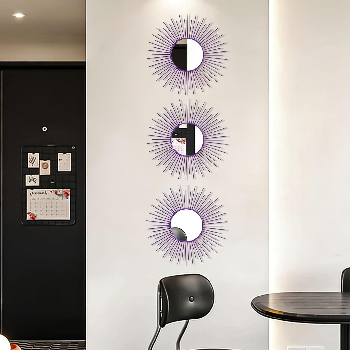 3 Pack Metal Mirrors for Wall Sunburst Wall Mirrors Home Décor Decorative Hanging Wall Art for Living Room Bedroom Entryway (Gold, Flower+Sunburst)