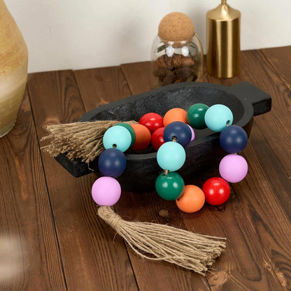 OMISHE Extra Large Wood Bead Garland with 1.6" Diameter Wooden Beads and Tassels, 41" Long Rustic Farmhouse Country Decorative Beads for Home Tiered Tray Decor, Natural Beige