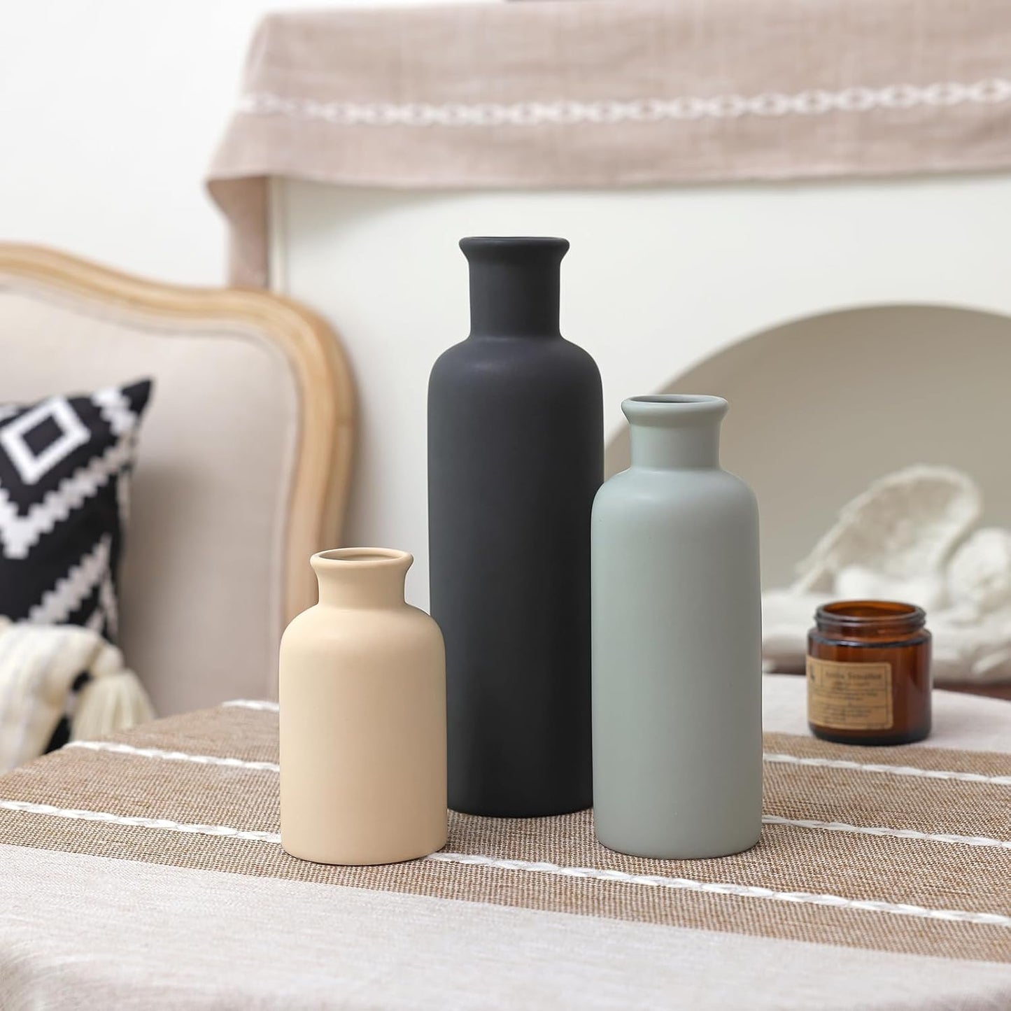 Modern Ceramic Vase Set of 5, Vases Home Decor Rustic Farmhouse Decorative Vase Pottery Vases for Bouquet Pampas Grass Dried Fresh Flowers, Table Living Room Kitchen Bedroom