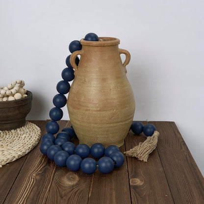 OMISHE Extra Large Wood Bead Garland with 1.6" Diameter Wooden Beads and Tassels, 41" Long Rustic Farmhouse Country Decorative Beads for Home Tiered Tray Decor, Natural Beige