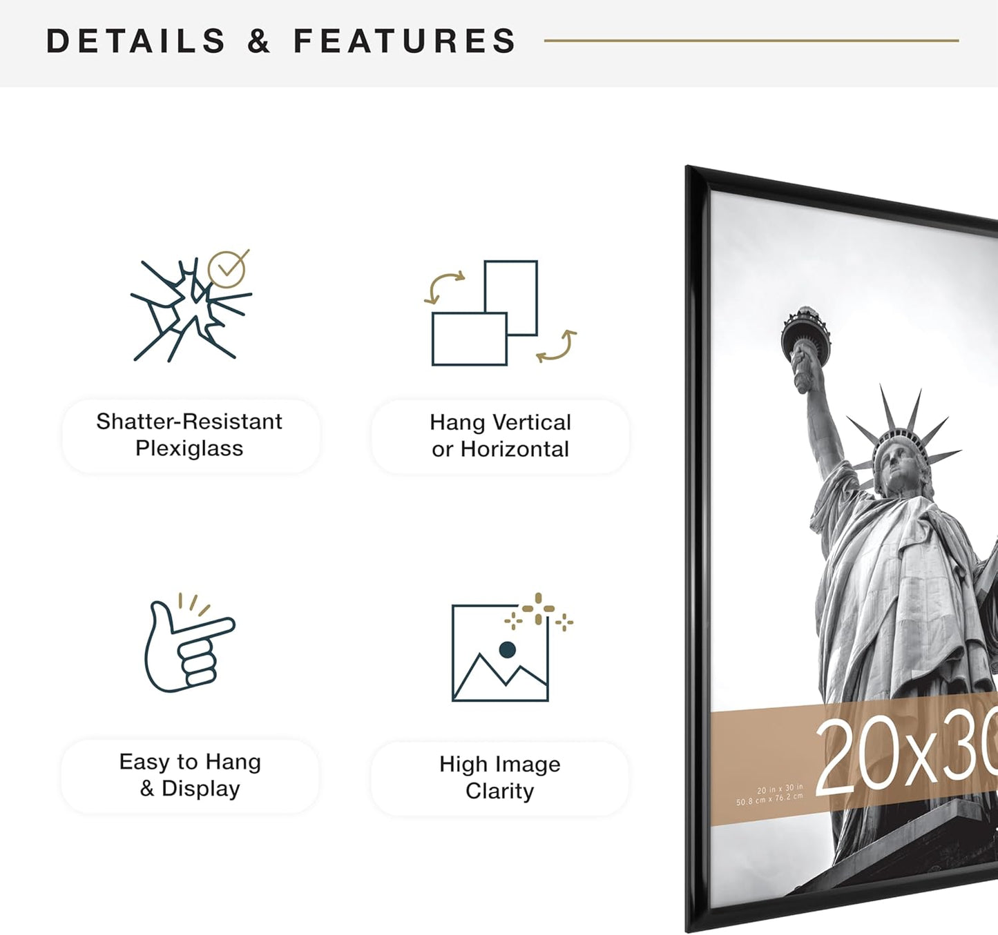 MCS Trendsetter 24x36 Poster Frame Black High-Gloss, Vertical & Horizontal Wall Hanging Large Picture Frame for Photos, Posters & Art Prints (1-Pack)