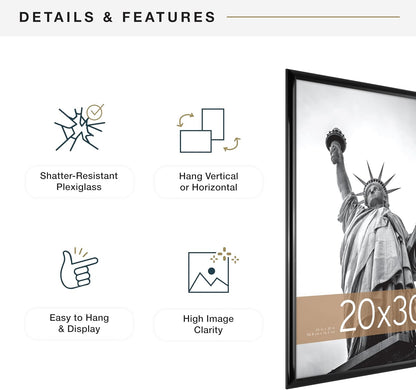 MCS Trendsetter 24x36 Poster Frame Black High-Gloss, Vertical & Horizontal Wall Hanging Large Picture Frame for Photos, Posters & Art Prints (1-Pack)