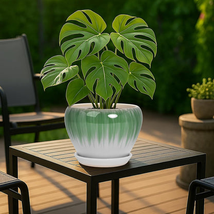 Deep Dream 6 Inch Plant Pots- Ceramic Planter Pot with Drainage Hole and Saucer, Round Flower Pot for Indoor Outdoor Succulent, Snake Plants and Cactus, Blue