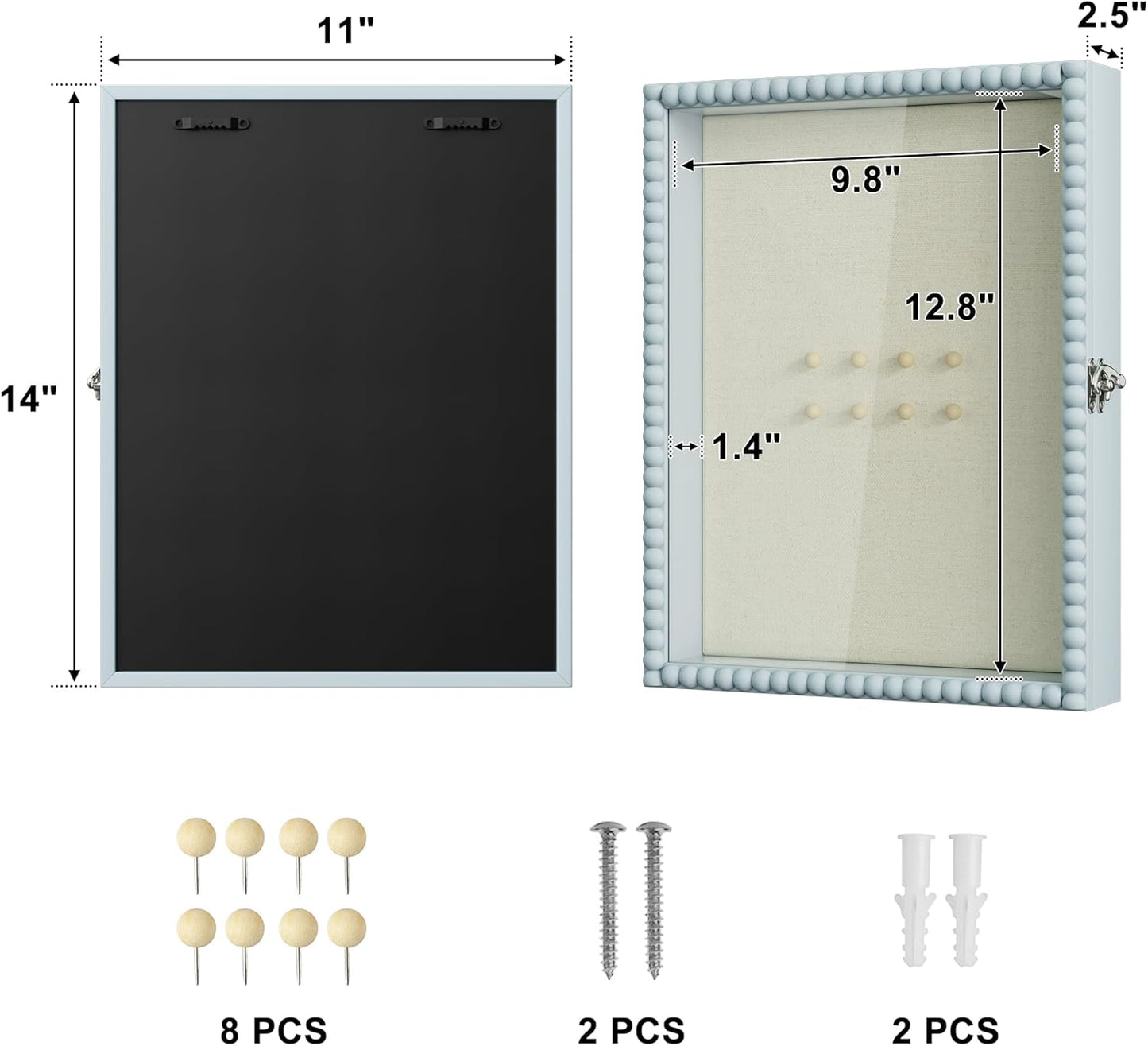 Love-KANKEI Shadow Box Frame 11x14, Deep Large Shadow Box Display Case with Unique Beads Door and Glass Window, Wood Memory Box for Pictures,Medals,Memorabilia,Collections White