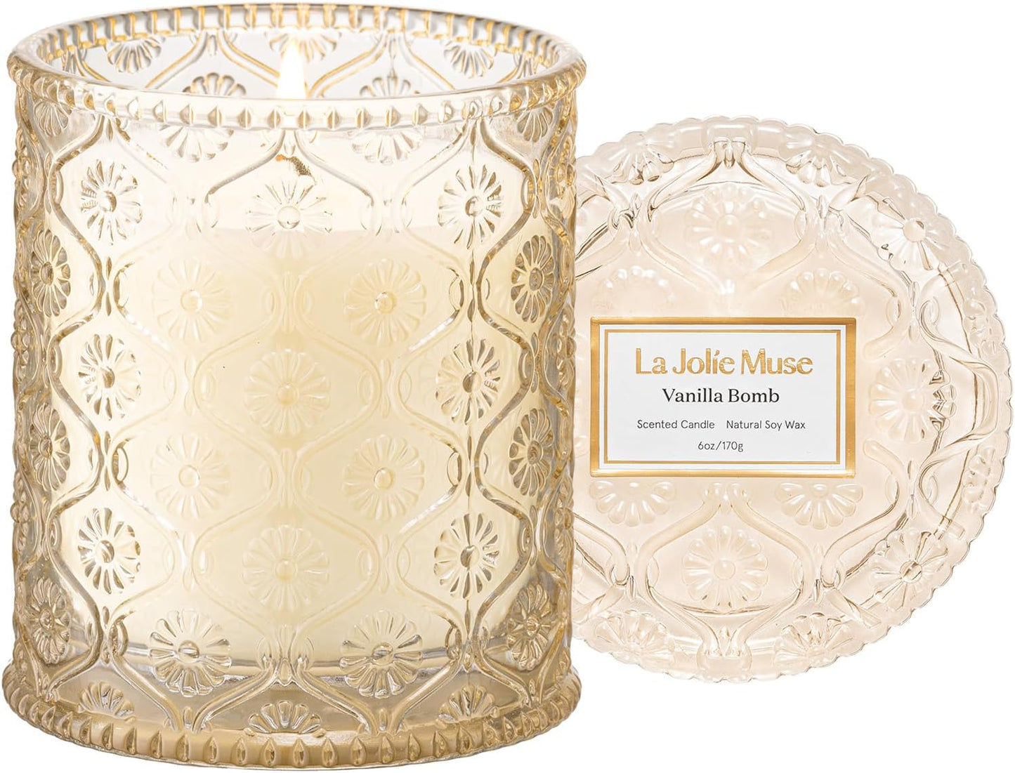 LA JOLIE MUSE Santal Rose Scented Candle – Saffron, Rose & Leather | 6 oz Natural Soy Wax | 40 Hours Clean Burn | Self Care Gifts for Women | Elegant Home Decor