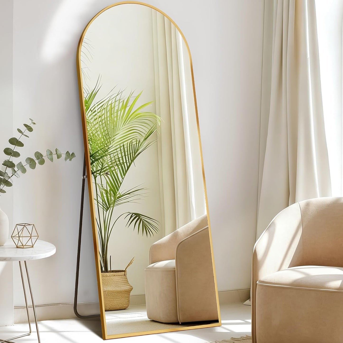 DUMOS Arched Full Length Mirror with Stand 64"x21" Floor Standing Aluminum Frame for Bedroom Body Hanging Leaning Modern Simple Home Decor Shatter-proorf Nano Glass Wall Living Room Cloakroom Black