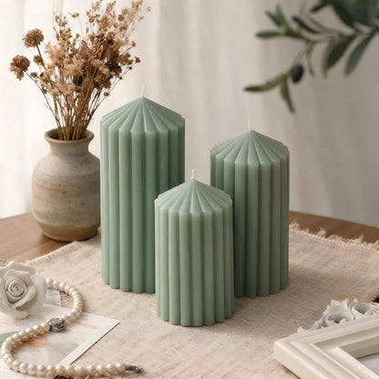 3 Pack White Ribbed Pillar Candles - Soy Wax Unscented, 2.76" x4.2/4.9/5.9 in Smokeless Non Toxic Cotton Wick, Aesthetic Modern Candles for Home Decor, Dinner Table, Living Room, Housewarming Gift