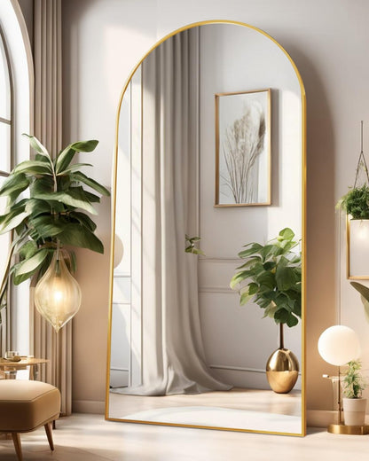 ITSRG Floor Mirror, Full Length Mirror with Stand, Arched Wall Mirror, Gold Floor Mirror Freestanding, Wall Mounted Mirror for Bedroom Living Room, Gold