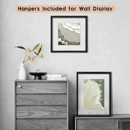 MUYE 11x14 Floating Frame Set of 2,Double Glass Rustic Frame,Display Any Size Photo up to 11x14,Wall Mount or Tabletop Standing,Natural