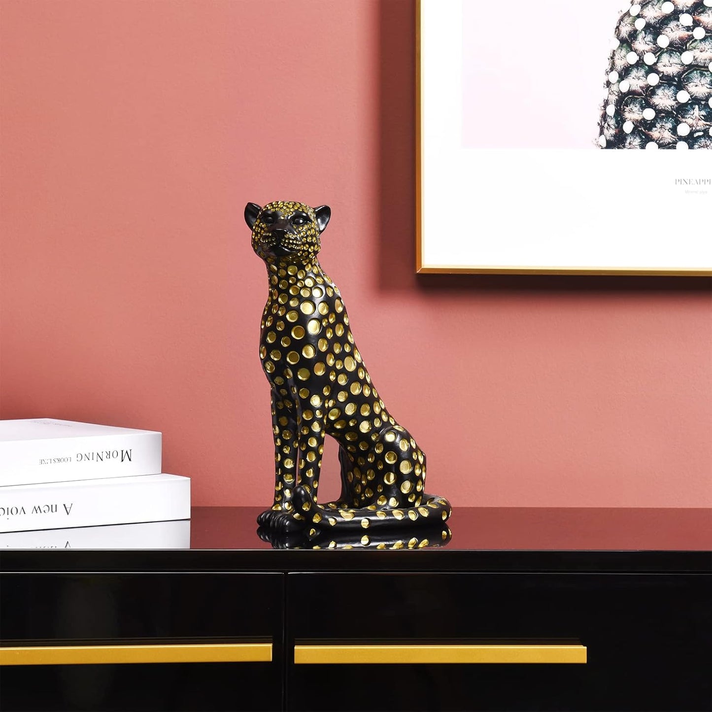 Quoowiit Bird Figurine, Modern Sculpture and Statues for Home Decor, Animal Statues for Bookshelf, Table, Entryway, Fireplace, Resin Decorative Sculpture with Chic Polka Dots Art Design (White)