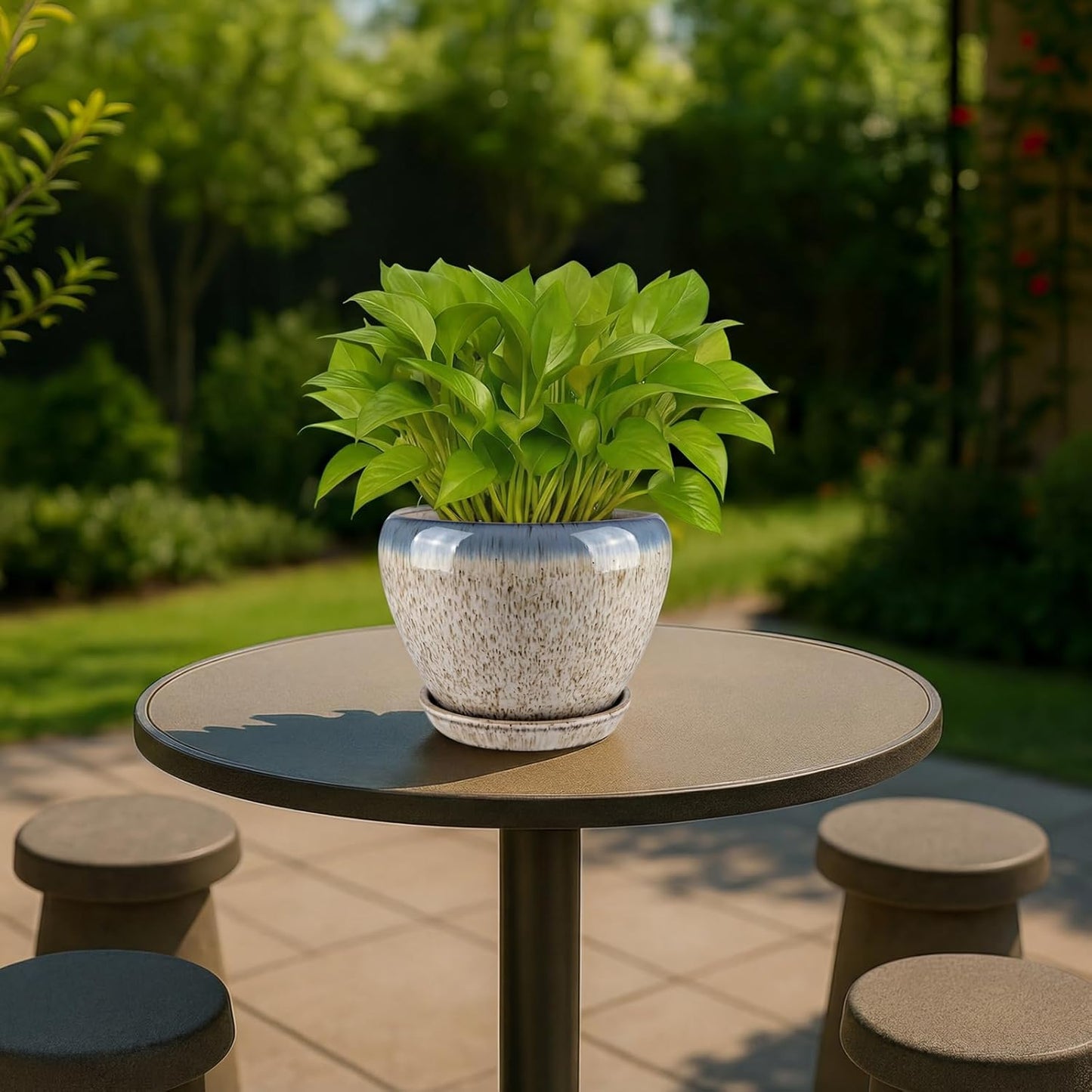Deep Dream 6 Inch Plant Pots- Ceramic Planter Pot with Drainage Hole and Saucer, Round Flower Pot for Indoor Outdoor Succulent, Snake Plants and Cactus, Blue