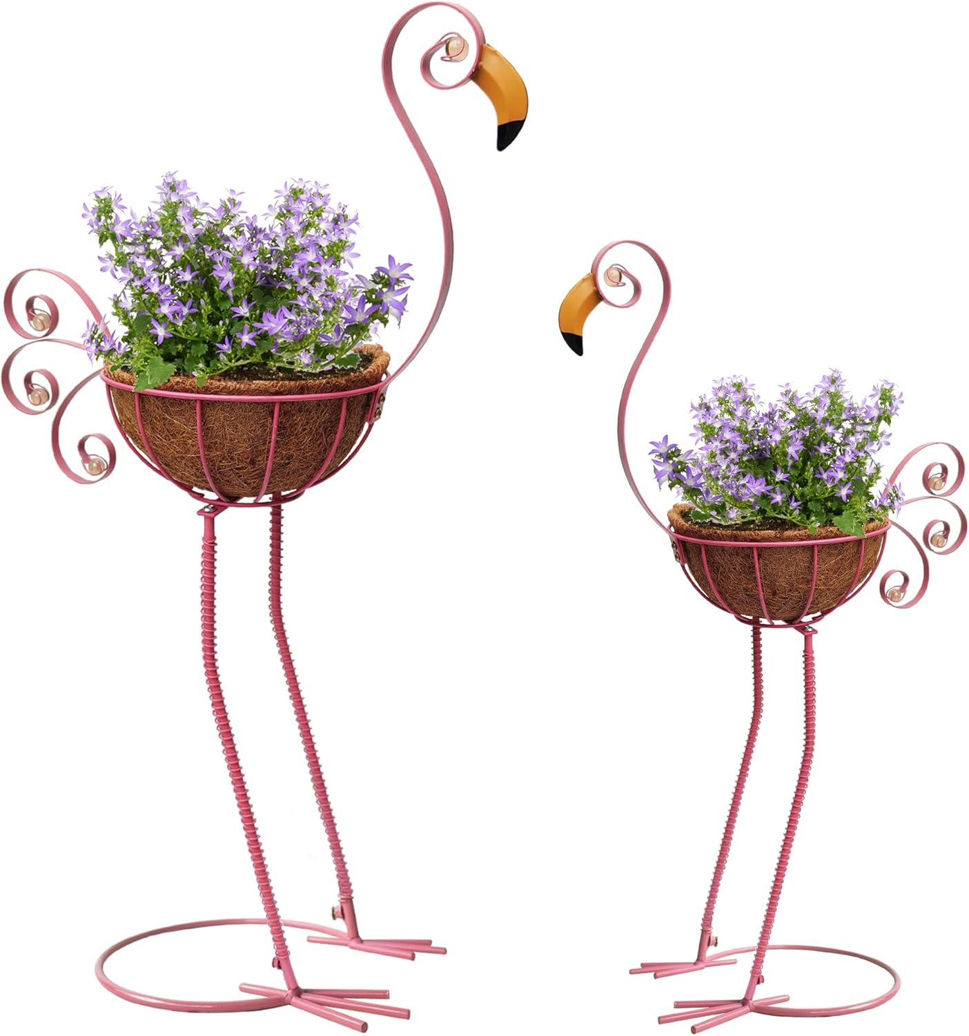 COOZZYHOUR Metal Peacock Planter with Fiber Basket -Garden Bird Planters for Outdoor Indoor Lawn,Yard,Porch,Patio, Garden Decorations（Set of 2）