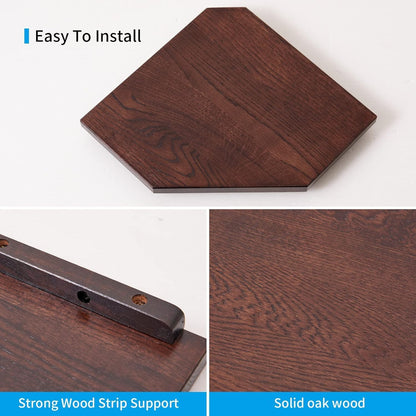 Corner Wall Shelves, Corner Floating Shelves Set of 2 Solid Oak Wood Display Shelf with Wire Hole Small Plant for Kitchen Living Room Natural