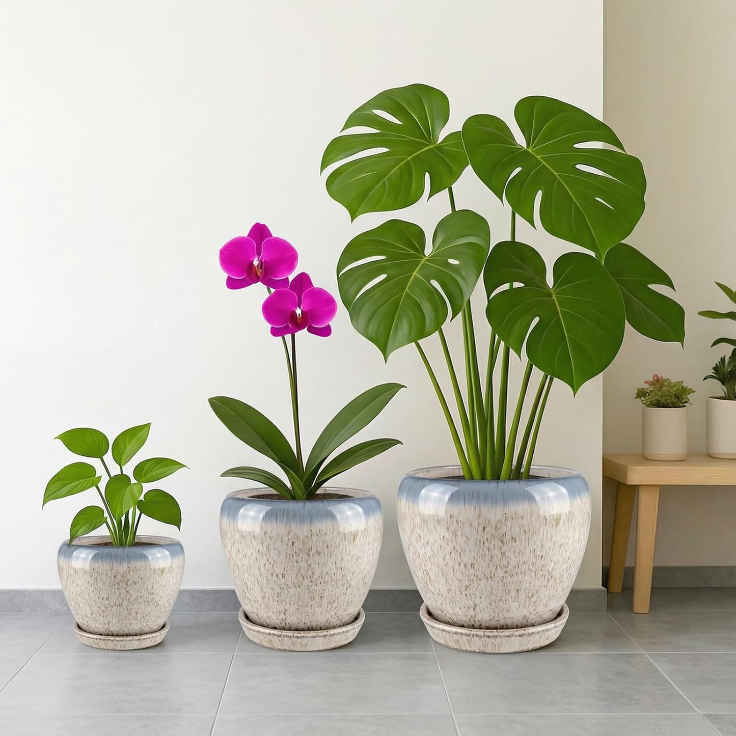 Deep Dream 6 Inch Plant Pots- Ceramic Planter Pot with Drainage Hole and Saucer, Round Flower Pot for Indoor Outdoor Succulent, Snake Plants and Cactus, Blue