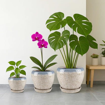 Deep Dream 6 Inch Plant Pots- Ceramic Planter Pot with Drainage Hole and Saucer, Round Flower Pot for Indoor Outdoor Succulent, Snake Plants and Cactus, Blue
