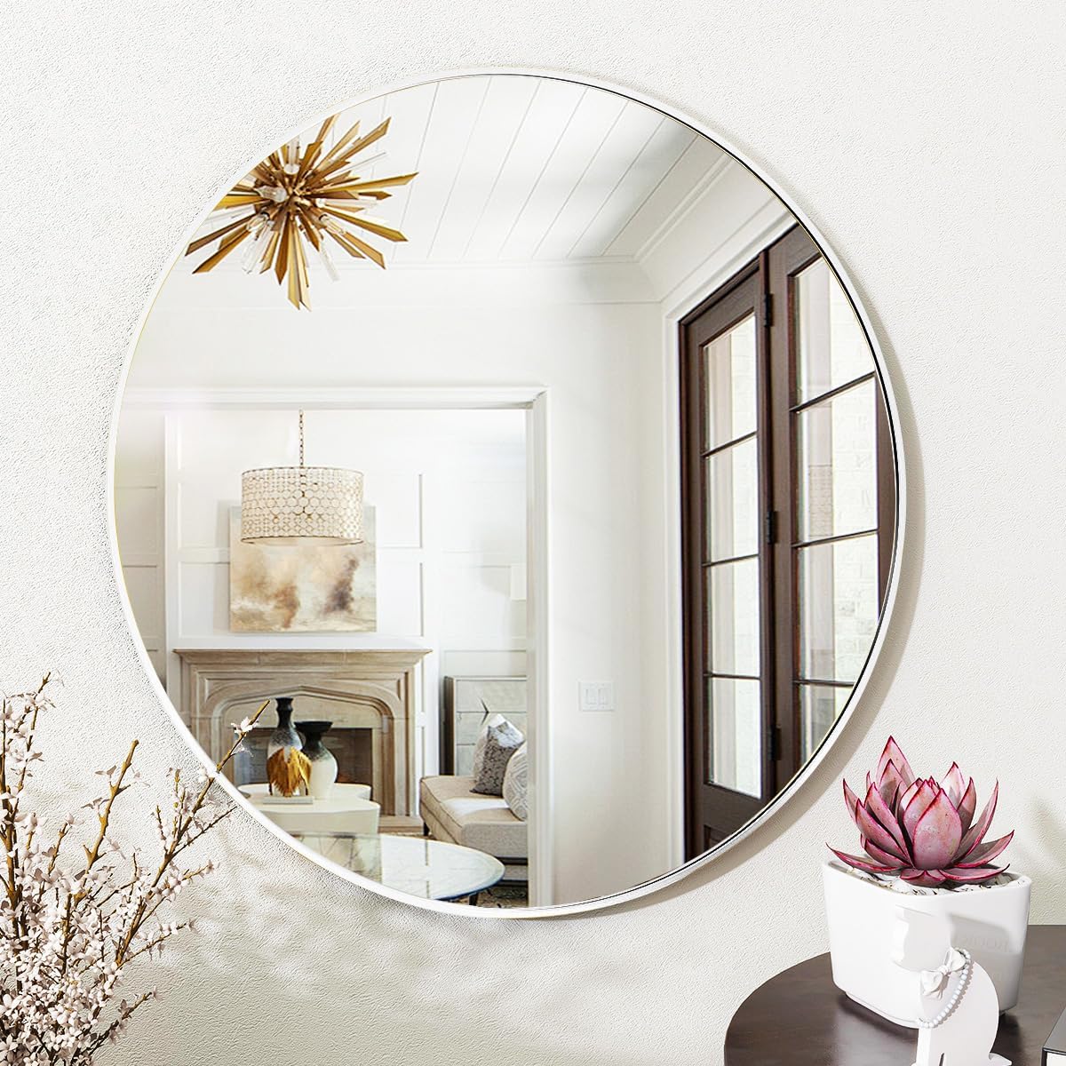 VooBang Large Black Round Bathroom Mirror, 48 inch Circle Wall Mounted Hanging Mirror with Simple Modern Circular Metal Frame for Hallway, Entryway, Living Room, Black Frame