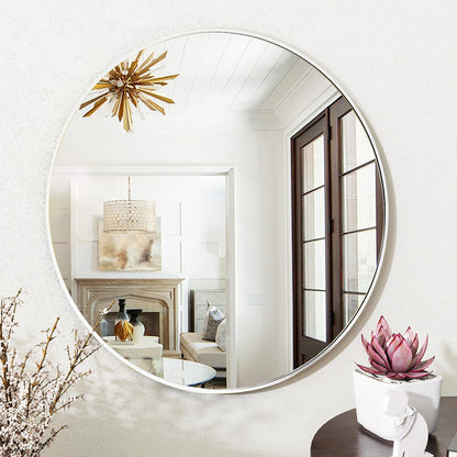 VooBang Large Black Round Bathroom Mirror, 48 inch Circle Wall Mounted Hanging Mirror with Simple Modern Circular Metal Frame for Hallway, Entryway, Living Room, Black Frame