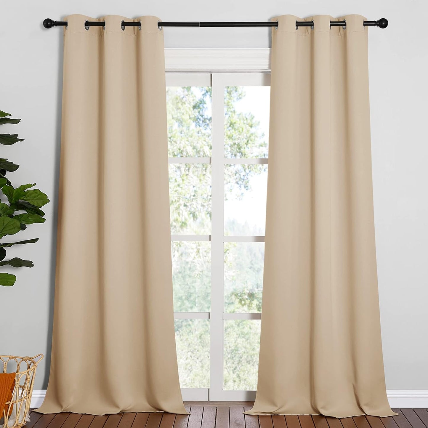 NICETOWN Halloween Pitch Black Solid Thermal Insulated Grommet Blackout Curtains/Drapes for Bedroom Window (2 Panels, 42 inches Wide by 63 inches Long, Black) - Colors D