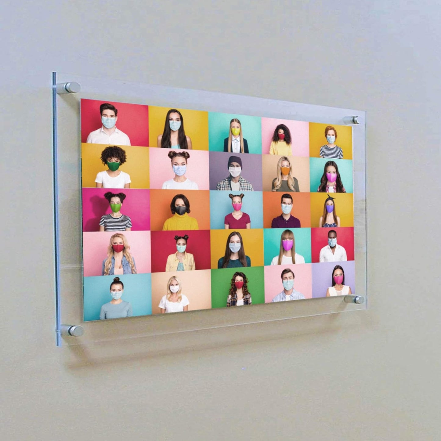 Azar Displays,105536, Floating Acrylic Wall Frame with Silver Hardware Stand Off Caps, Clear Hanging Photo Frame Display Mount with Frameless Border, Glass-Like Frame for Large Prints, 24" x 36"