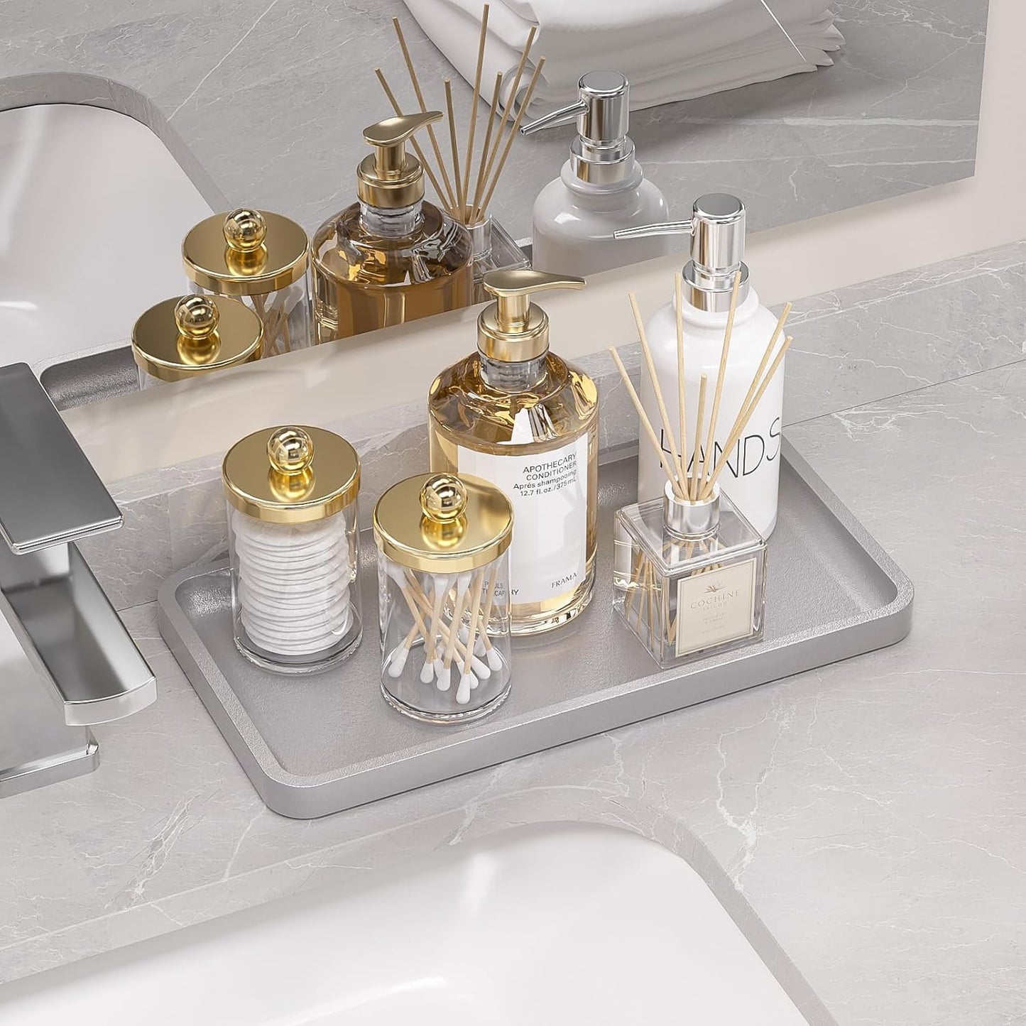 Bathroom Vanity Tray for Countertop - Bamboo Organizer Tray for Dresser Tops, Toilet, Perfume Small Decorative Tray Wood Tray for Home Decoration 11.81” L x 6.1” W x 0.79” H Black